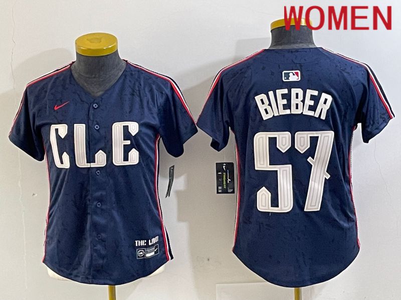 Women Cleveland Indians #57 Bieber Blue City Edition Nike 2024 MLB Jersey style 1->youth mlb jersey->Youth Jersey
